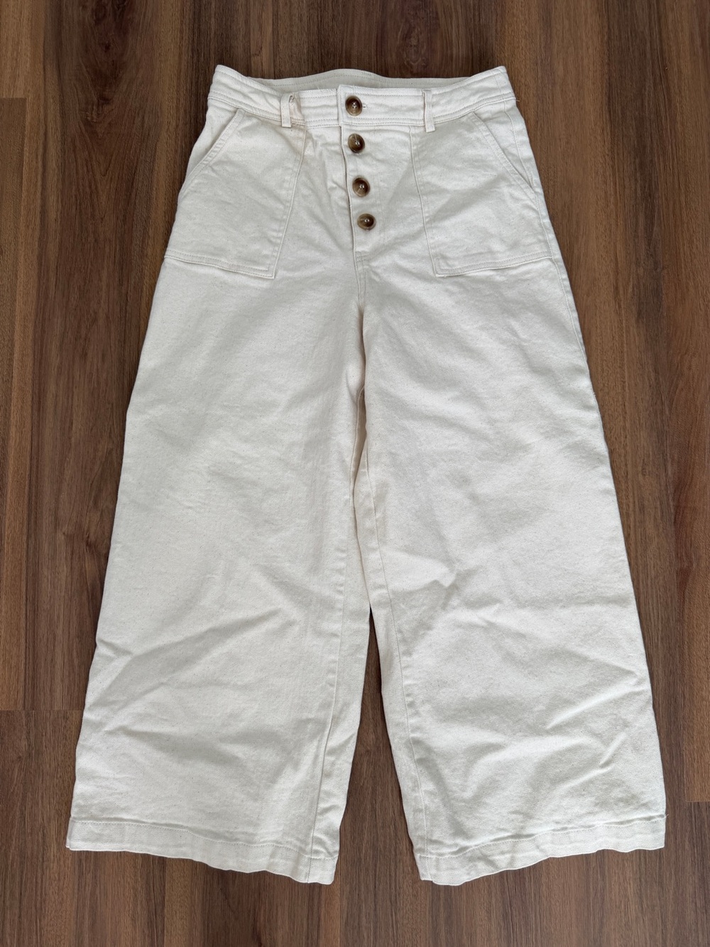 miami Off-White Wide Leg Button-Front Pants